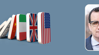 Image - author with flag-covered dominoes