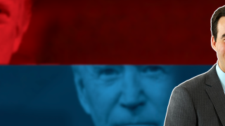 Image - author Robert Costa, with photos of Trump and Biden