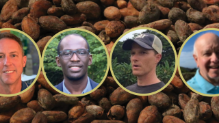 Image - photos of speakers against background of cocoa beans