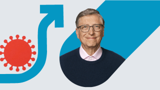 Image - Bill Gates plus illustrations of COVID virus