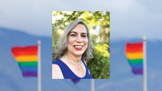 Image - speaker photo and pride flags
