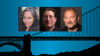 Image - speaker photos and outline of Golden Gate Bridge