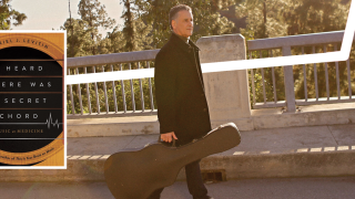 Image - Daniel Levitin holding guitar case, plus his book cover