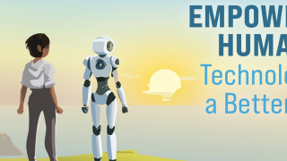 Image - person and robot and sunset