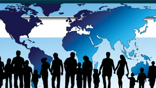 Image - global map and silhouettes of people