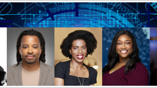 Image - the speakers and a digital backdrop