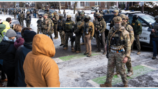 Image - protesters and ICE agents